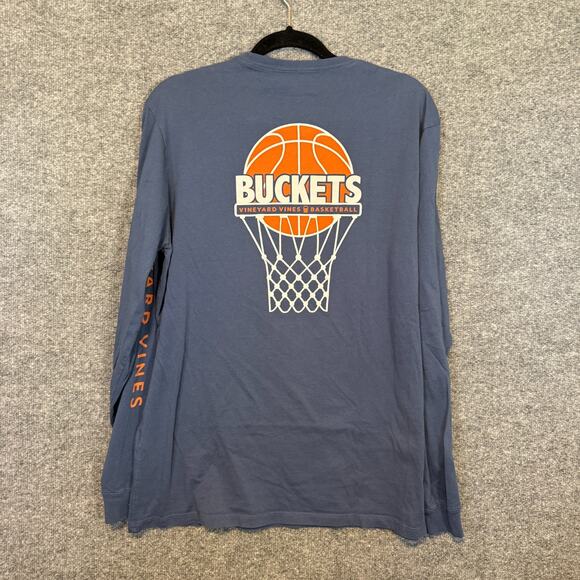 Vineyard Vines Shirt Mens Medium Blue Basketball Buckets Long Sleeve Pocket Tee - Picture 1 of 9